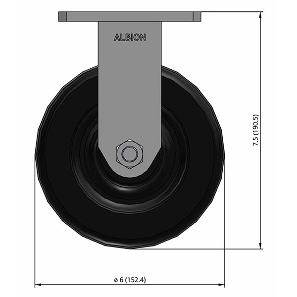 Side view drawing of caster with dimensions